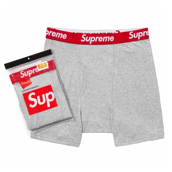 SUPREME / HANES HEATHER GREY BOXER BRIEFS (2 PACK) - Picture 4 of 4